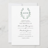 Waterverf Greenery Laurel Crest Monogram Wedding Kaart (Voorkant)