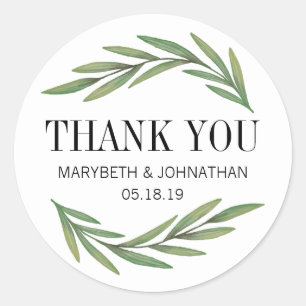 Waterverf Greenery Leaf Wedding Dank u Sticker