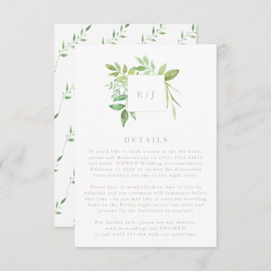 Waterverf Greenery Leaf Wreath Wedding Details RSVP Kaartje (Voorkant / Achterkant)