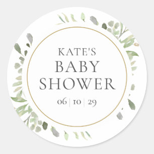 Waterverf Greenery Leaves Baby shower Ronde Sticker