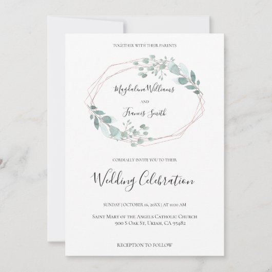 waterverf greenery lijst trouwuitnodiging kaart (Voorkant)