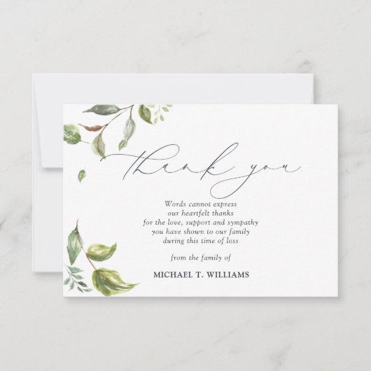 Waterverf Greenery Memorial Foto Bedankkaart (Voorkant)