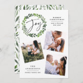 Waterverf greenery met multi-fotoscript feestdagenkaart (Voorkant / Achterkant)