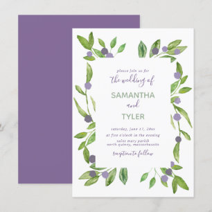 Waterverf Greenery met Paarse accenten bruiloft Kaart