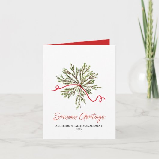 Waterverf Greenery met Red Bow Folded Holiday Bedankkaart (Voorkant)