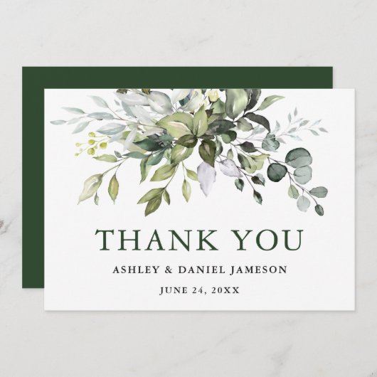 Waterverf Greenery Modern Elegant Green Wedding Bedankkaart (Voorkant / Achterkant)