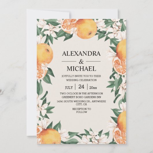 Waterverf Greenery Oranje Blossom Modern Wedding Kaart (Voorkant)