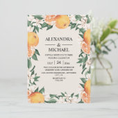 Waterverf Greenery Oranje Blossom Modern Wedding Kaart (Staand voorkant)