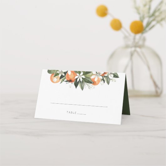 Waterverf Greenery Oranje Blossom Place Card (Voorkant)