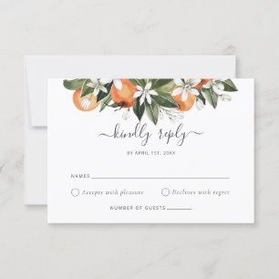 Waterverf Greenery Oranje Blossom Wedding RSVP Kaart