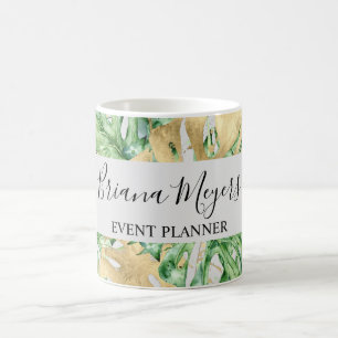 Waterverf Greenery Palm laat gouden tropische wond Koffiemok