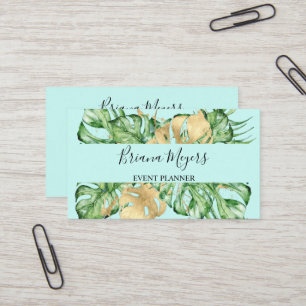 Waterverf Greenery Palm Leaves Gold Tropic Blauwgr Visitekaartje