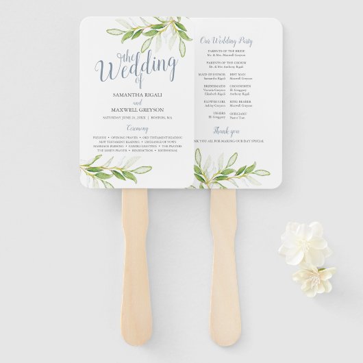 Waterverf Greenery Paper Wedding Fan Handwaaier (Voorkant en achterkant)
