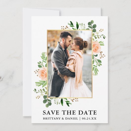 Waterverf Greenery Peach Rozen sparen de Kaart van (Voorkant)