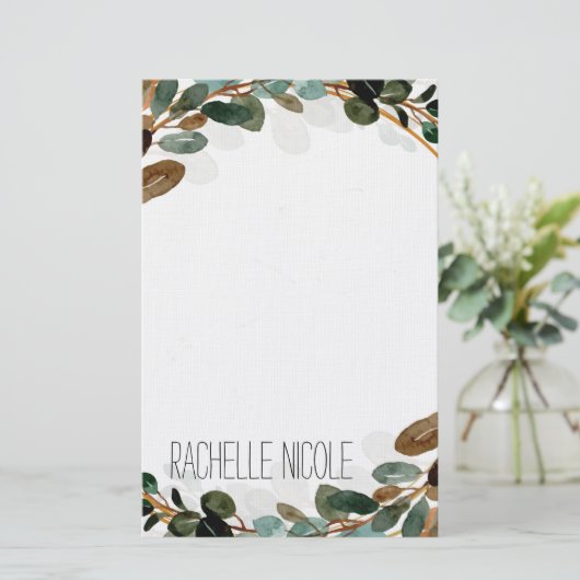 Waterverf Greenery Personalized Briefpapier (Staand voorkant)