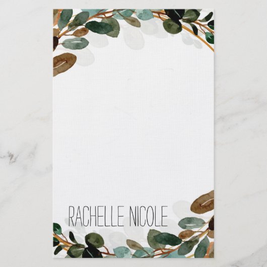 Waterverf Greenery Personalized Briefpapier (Voorkant)