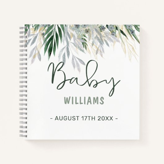 Waterverf Greenery Personalized Memory Baby Book Notitieboek (Voorkant)