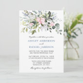 Waterverf Greenery Pink Dusty Blue Wedding Kaart (Staand voorkant)