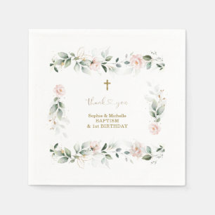 Waterverf Greenery Pink Floral Gold Baptisme Servet