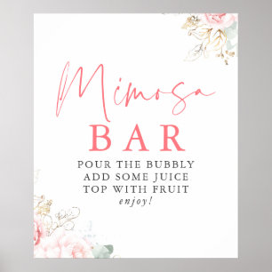Waterverf Greenery Pink Floral Mimosa Bar Sign Poster