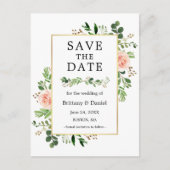 Waterverf Greenery Pink Floral Save the Date Briefkaart (Voorkant)