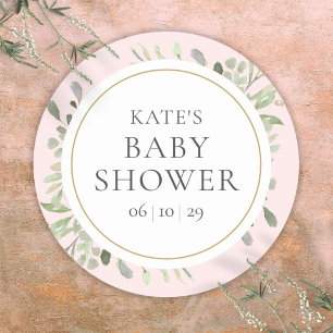 Waterverf Greenery Pink Girl Baby shower Ronde Sticker