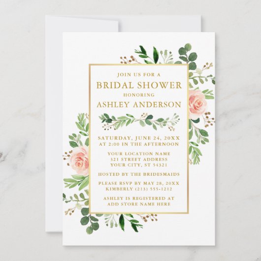 Waterverf Greenery Pink Roses Vrijgezellenfeest Go Kaart (Voorkant)