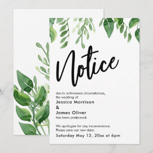 Waterverf Greenery Postponed Wedding Notice Card Kaart