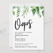 Waterverf Greenery Postponed Wedding "Oops" Kaart (Voorkant)