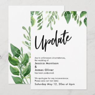 Waterverf Greenery Postponed Wedding Update Card Kaart