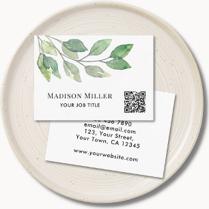Waterverf Greenery QR-code Visitekaartje