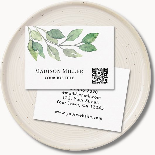 Waterverf Greenery QR-code Visitekaartje
