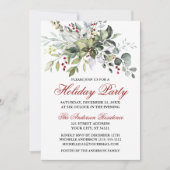 Waterverf Greenery Red Berries Holiday Party Red Kaart (Voorkant)