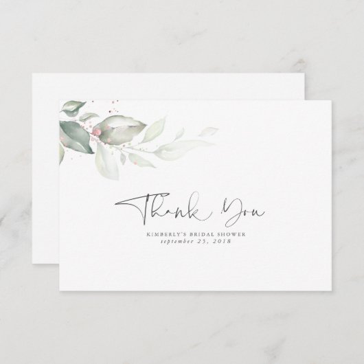 Waterverf Greenery Roos Gold Leaves Hartelijk dank Bedankkaart (Voorkant / Achterkant)