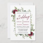 Waterverf Greenery Rozen Wedding Burgundy Kaart (Voorkant)