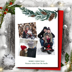 Waterverf Greenery Rustic Green Pine Cone Bough Feestdagenkaart