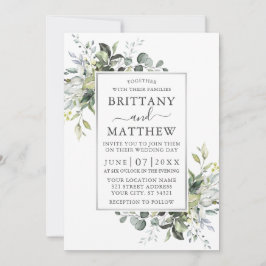 Waterverf Greenery Silver Lijst Dusty Blue Kaart