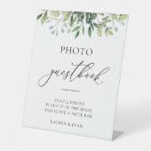 Waterverf Greenery Simple Elegant Photo Guestbook Reclamebord Met Voetstuk (Voorkant)