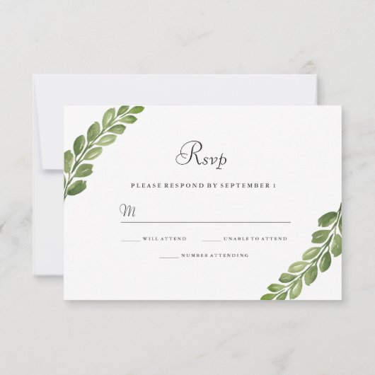 Waterverf Greenery Spring Wedding Invite RSVP (Achterkant)