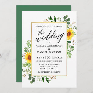 Waterverf Greenery Sunflower Calligraphy Wedding Kaart