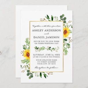 Waterverf Greenery Sunflower Gold Photo Wedding Kaart
