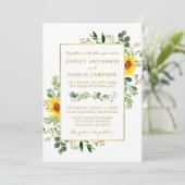 Waterverf Greenery Sunflower Wedding Gold Kaart (Staand voorkant)