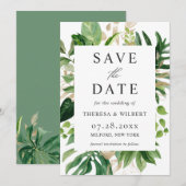 Waterverf Greenery Tropical Palm Leaves Wedding Save The Date (Voorkant / Achterkant)