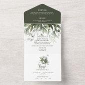 Waterverf Greenery verlaat bruiloft All In One Uitnodiging (Binnen)