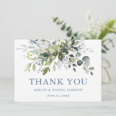 Waterverf Greenery Wedding Dusty Blue Bedankkaart (Staand voorkant)