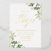 Waterverf Greenery Wedding Folie Uitnodiging (Voorkant)