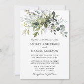 Waterverf Greenery Wedding Foto terug Kaart (Voorkant)