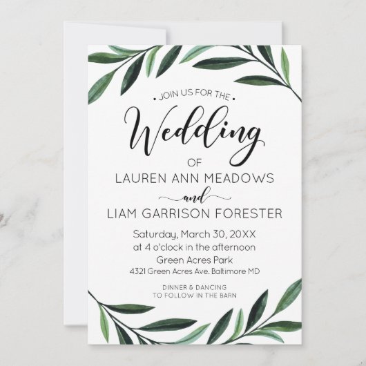Waterverf Greenery Wedding Invitation Kaart (Voorkant)