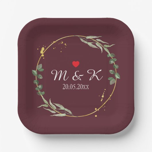 Waterverf Greenery Wedding Papieren Bordje (Voorkant)