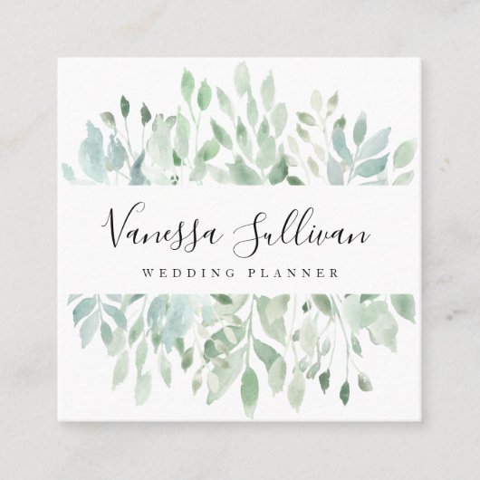 Waterverf Greenery Wedding Planner Visitekaartjes (Voorkant)